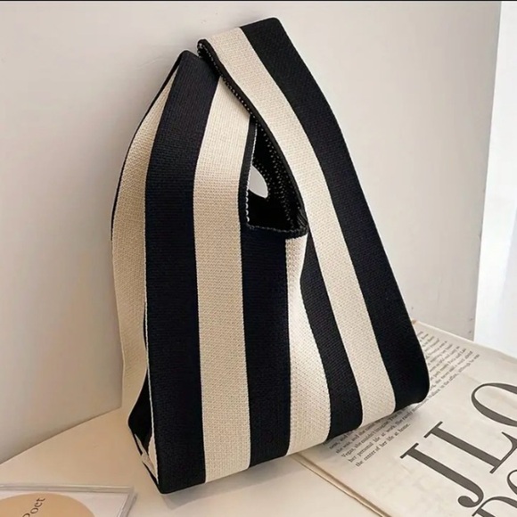 Striped Knitted Striped Small Tote Bag - Picture 1 of 10